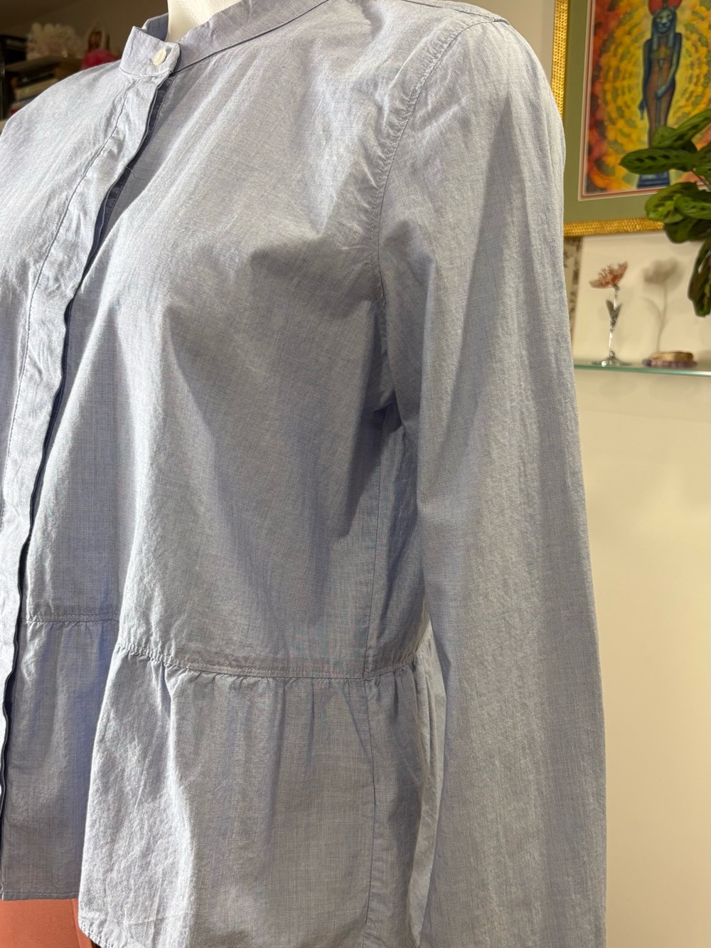 Madewell 100% Cotton Blue Peplum Button Front Blouse Size Large - Picture 5 of 8